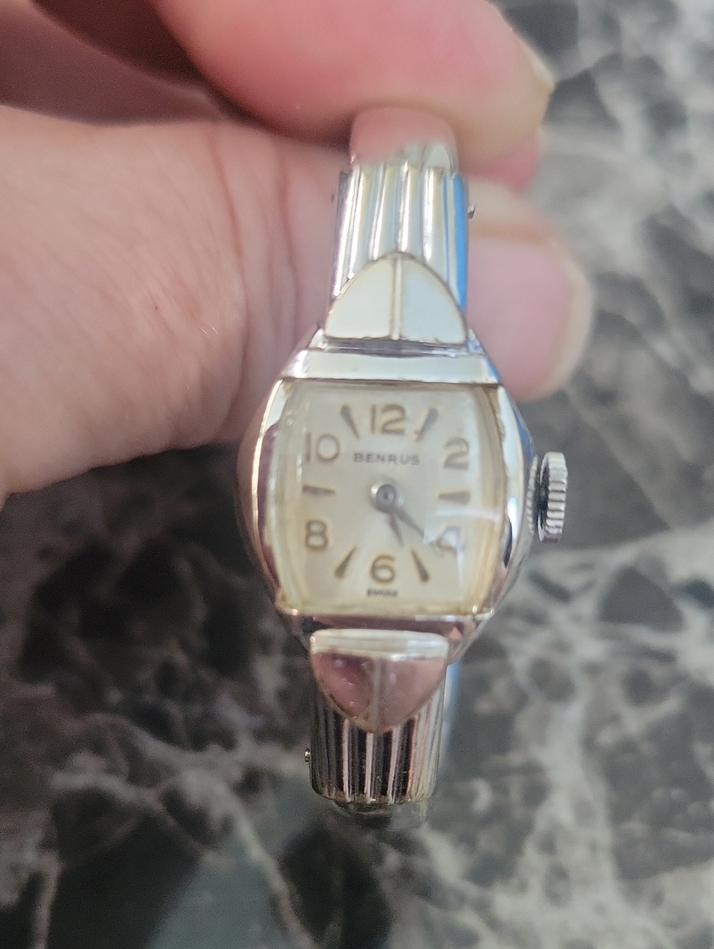 Vtg. Benrus Art Deco 10k RGF Swiss "Embraceable" 50's Silver Bangle Watch